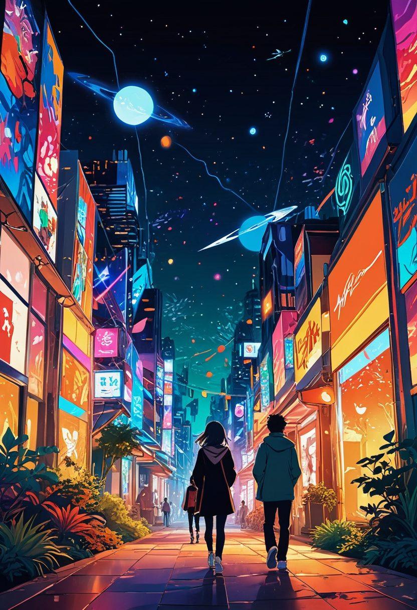 A vibrant and dynamic composition featuring iconic anime characters engaged in playful and intimate scenarios alongside graphic novel elements, showcasing an enchanting fusion of erotic art and storytelling. Incorporate intricate details like colorful manga panels and soft, glowing lights to evoke a sense of celebration and discovery. The background should be a whimsical blend of abstract shapes and colors that symbolize the Fuch community's creativity. super-realistic. vibrant colors. 3D.